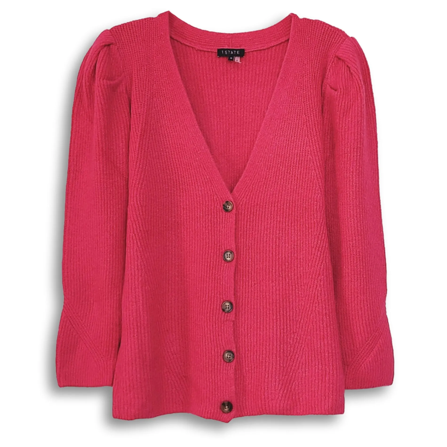 1.STATE Women's Plus Puff Long Sleeve Button Front Top Soft Knit Cardigan