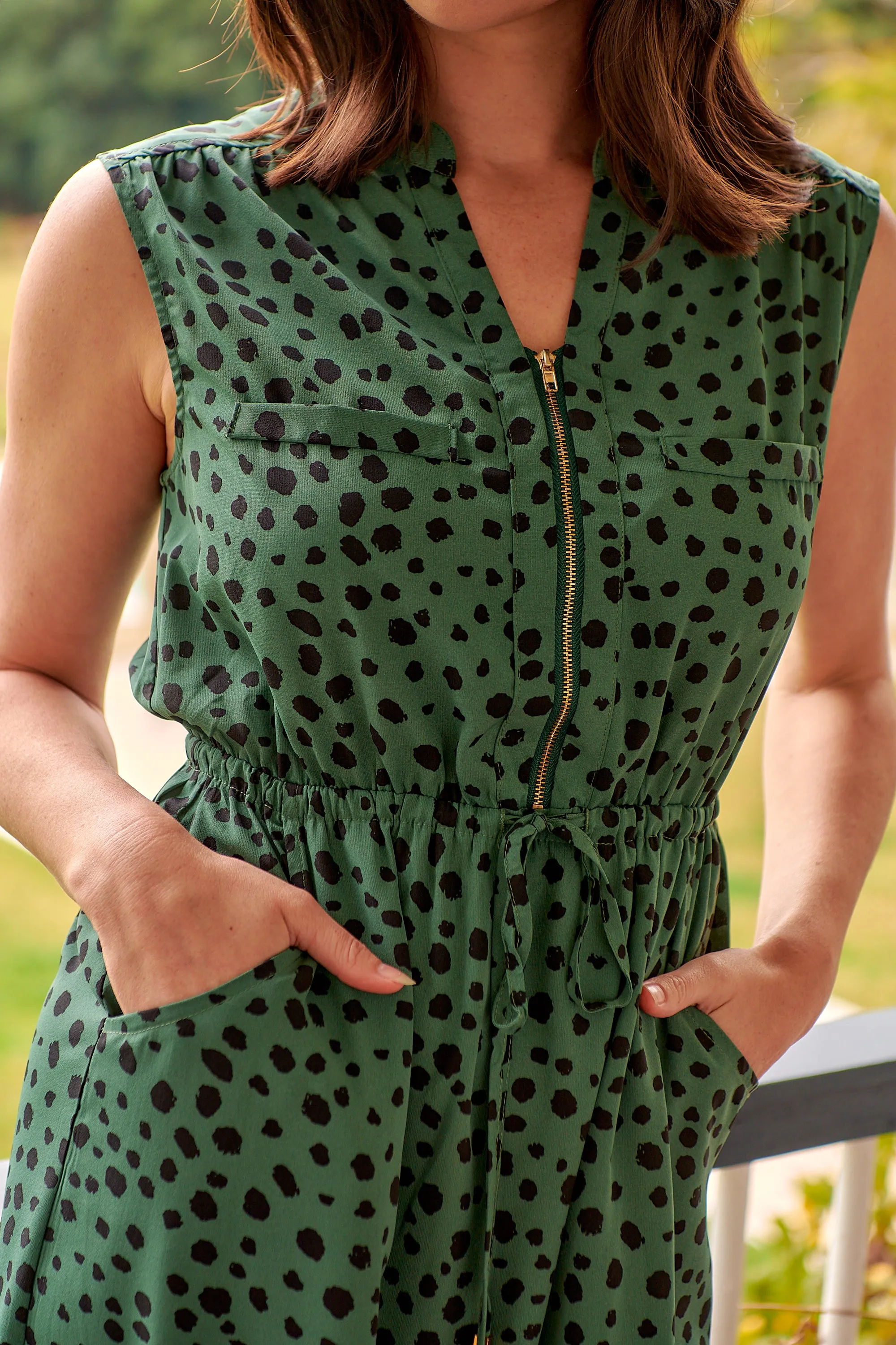 Alma Green/Black Zip Front Dress