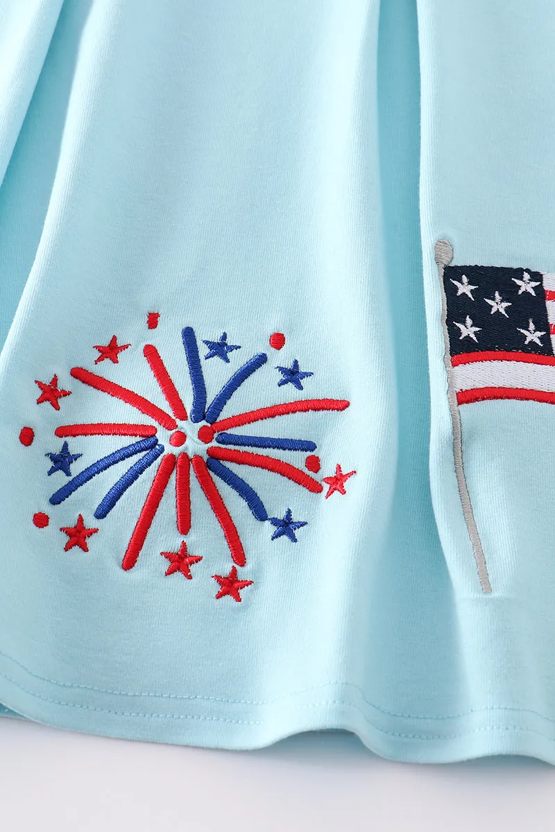 Blue patriotic flag embroidery dress