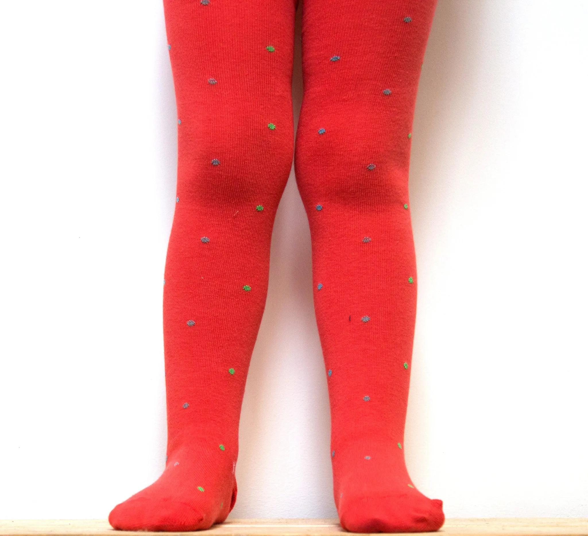 Children's Tights  - Coral Polka Dot