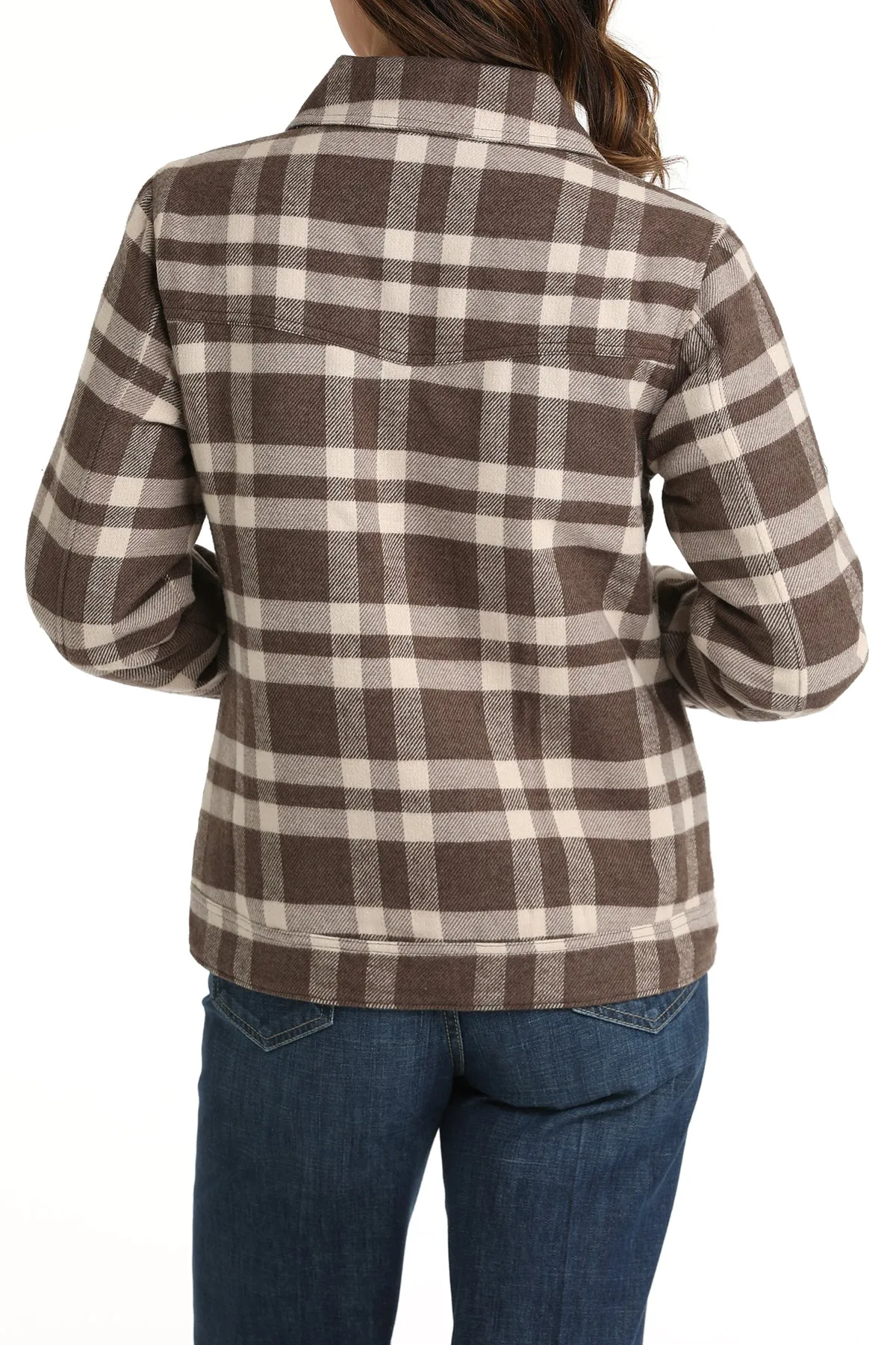 Cinch Women's Gray and Brown Plaid Trucker Jacket