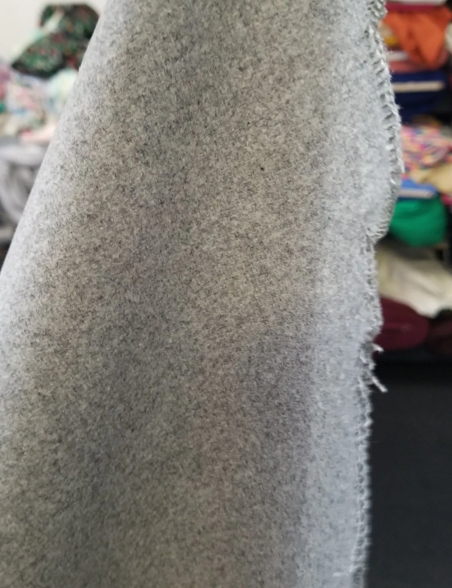 Designer Deadstock Premium Heather Light Gray Wool Blend Melton Coating Woven-Sold by the yard