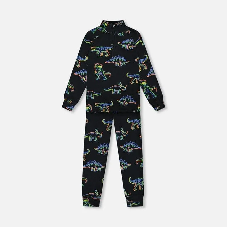 Deux Par Deux Two-Piece Thermal Underwear Set - Printed Dinos