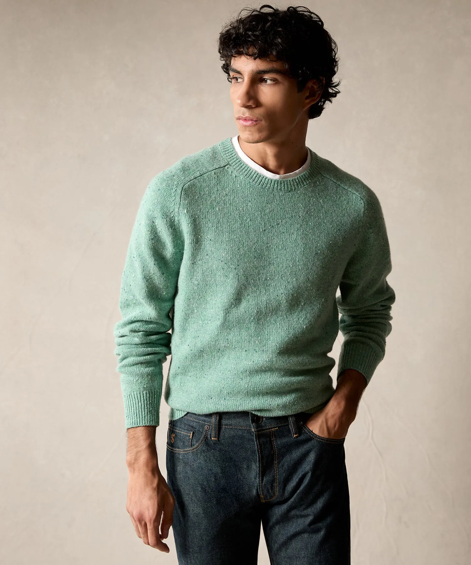 Donegal Crewneck Sweater in Pale Mint