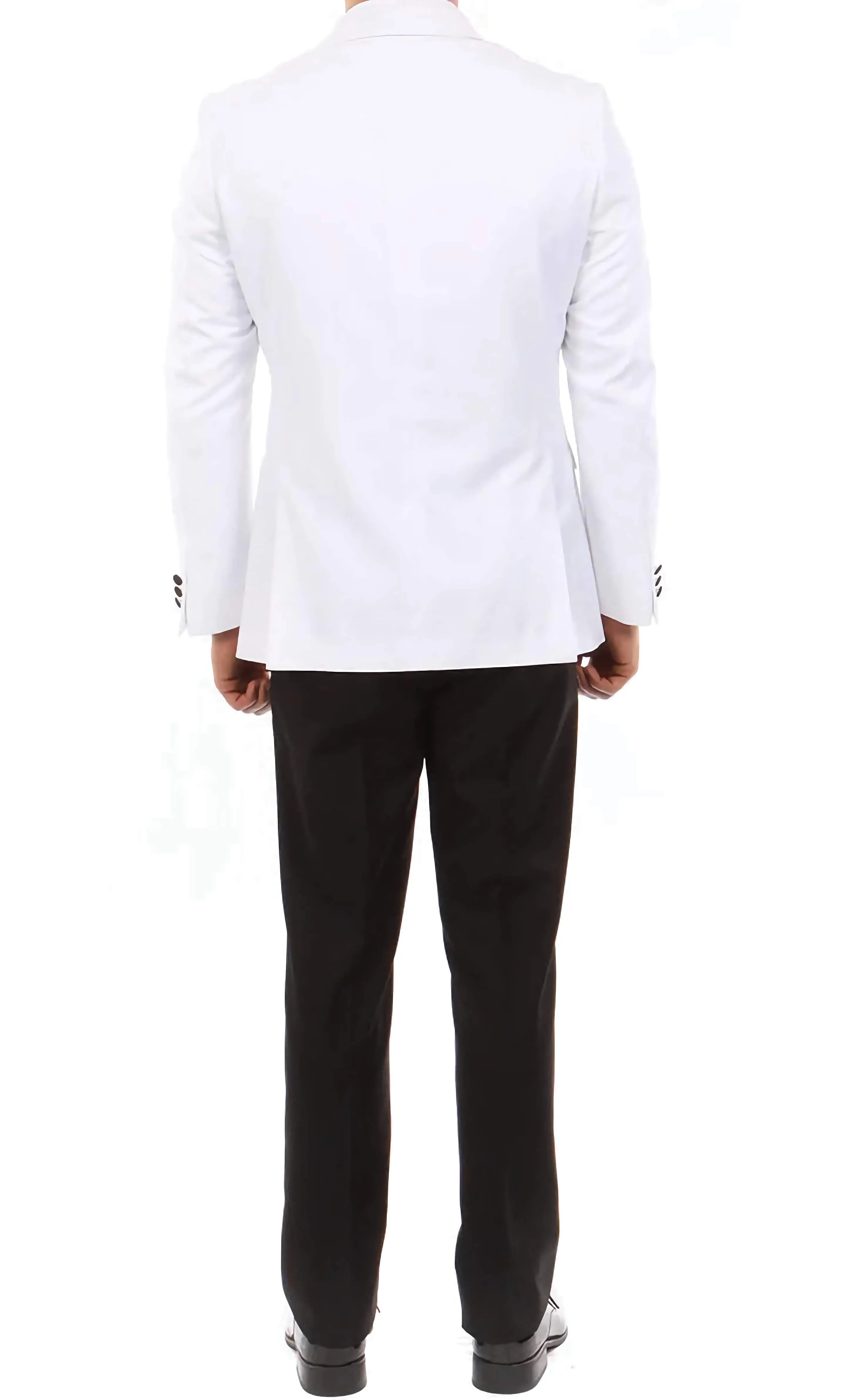 Double Breasted Slim Fit Tuxedo White with Black Satin Peak Lapel