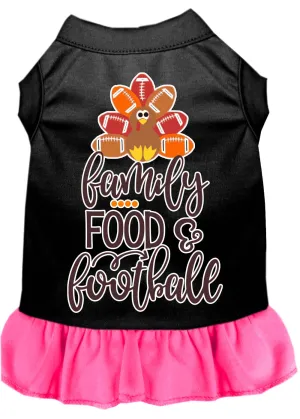 Family, Food, And Football Screen Print Dog Dress Black With Bright Pink Sm