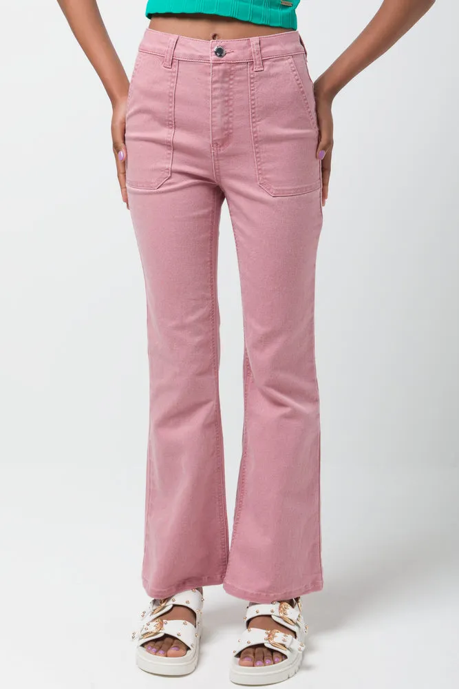 Flare Leg Cargo Denim Jeans Pink