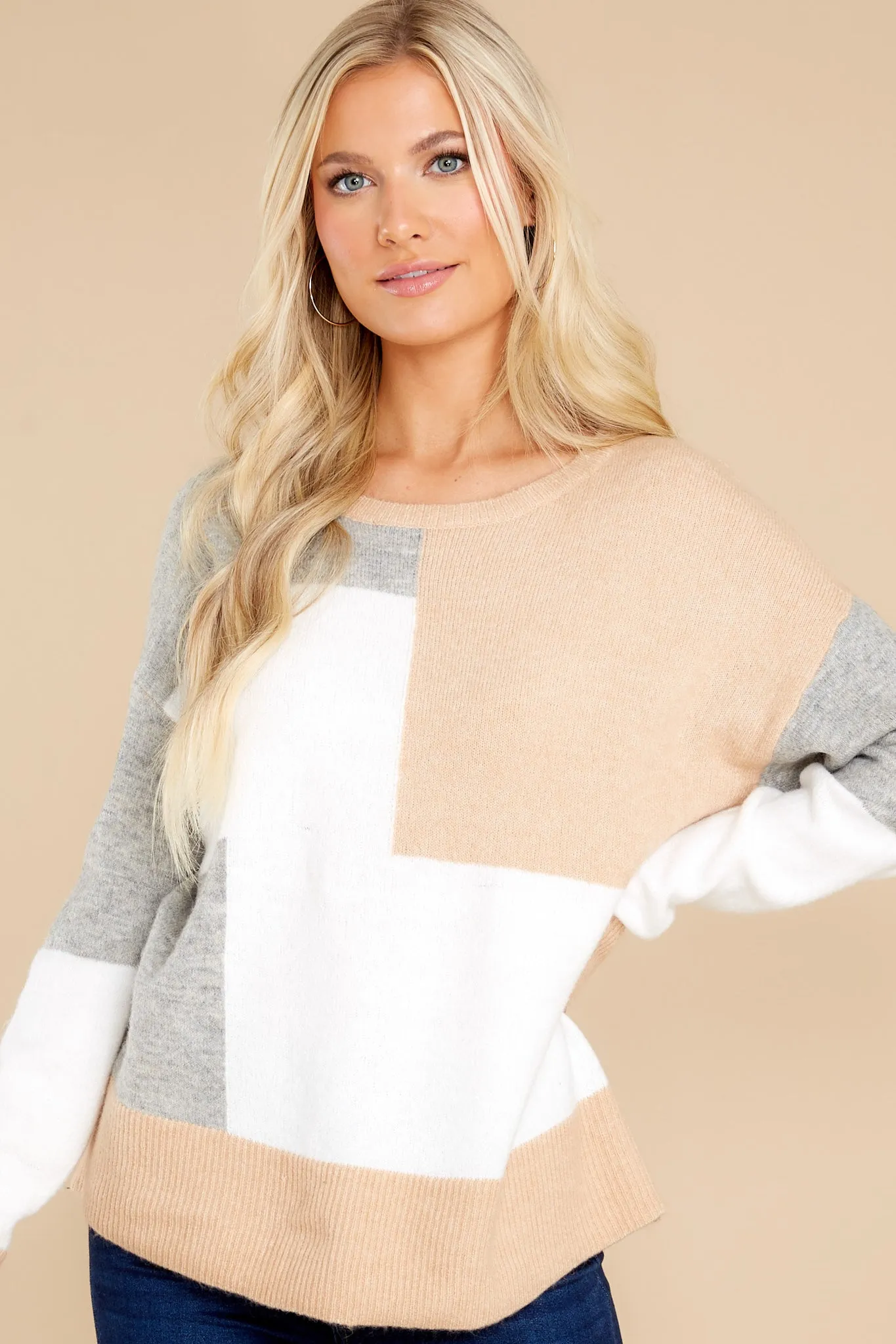 Forget The Past Tan Colorblock Sweater