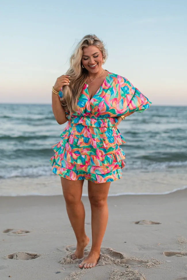 Fun And Flirty In Kaleidoscope Dreams Satin Ruffle Detail Dress