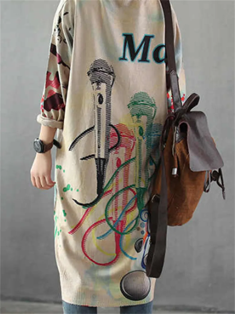 Fun Printed Round Neck Women'S Knitted Dress