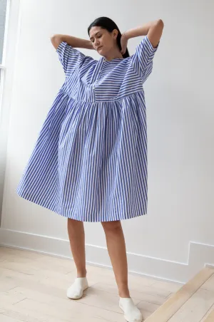 Gallego Desportes | Gather Waist Dress in Blue Stripes