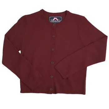 Girls Burgundy Fine Gauge Knit Cardigan Sweater