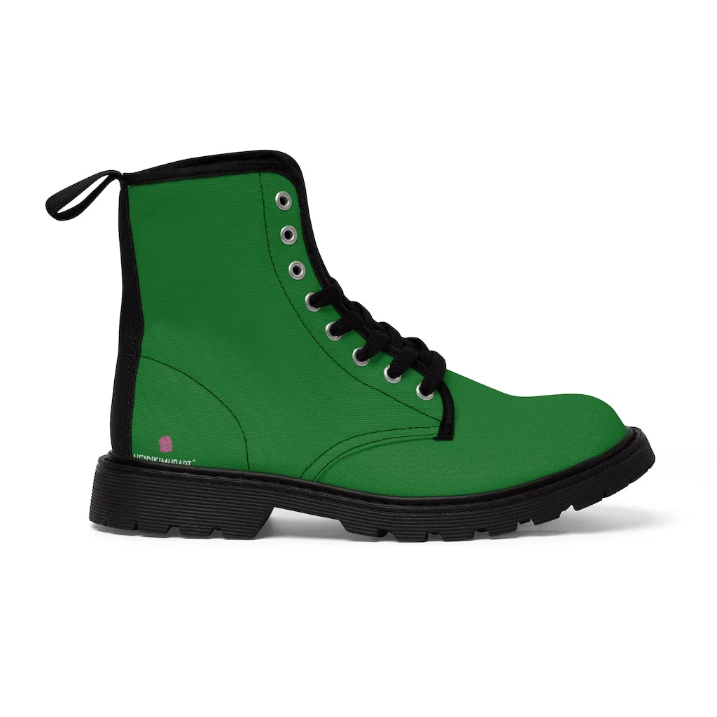 Green Women's Canvas Boots, Best Emerald Green Solid Color Winter Boots For Women