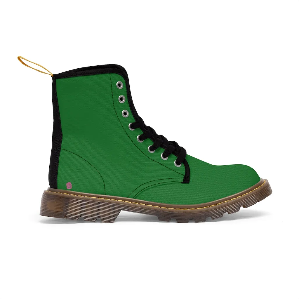 Green Women's Canvas Boots, Best Emerald Green Solid Color Winter Boots For Women