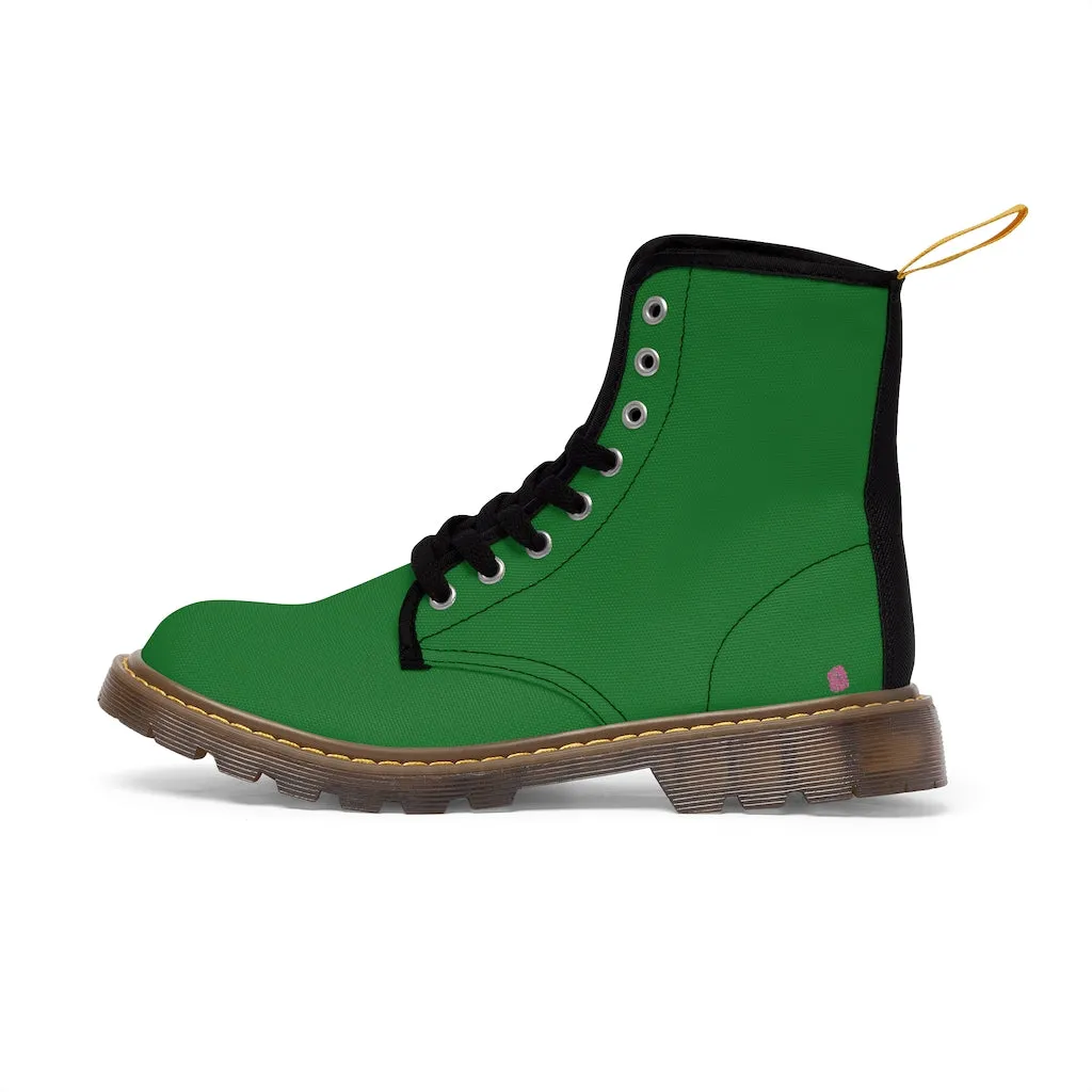 Green Women's Canvas Boots, Best Emerald Green Solid Color Winter Boots For Women