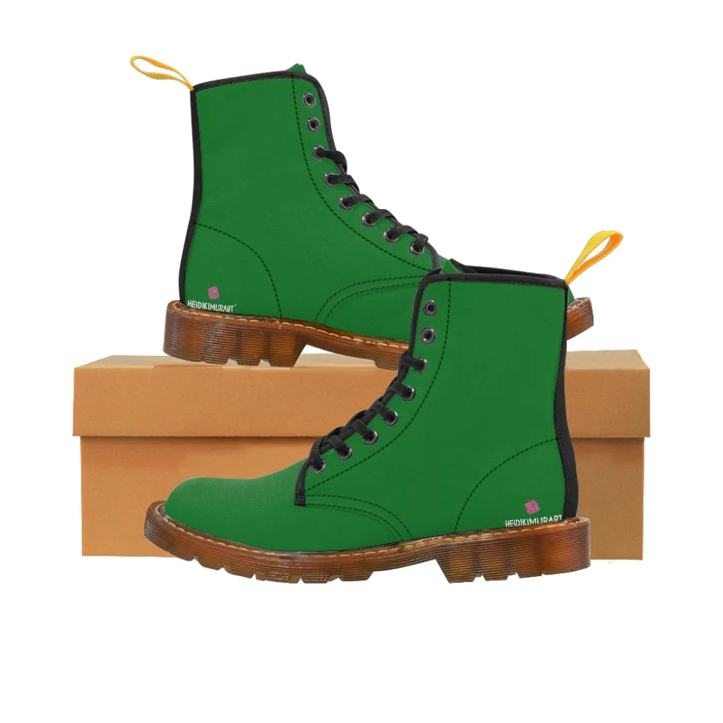 Green Women's Canvas Boots, Best Emerald Green Solid Color Winter Boots For Women