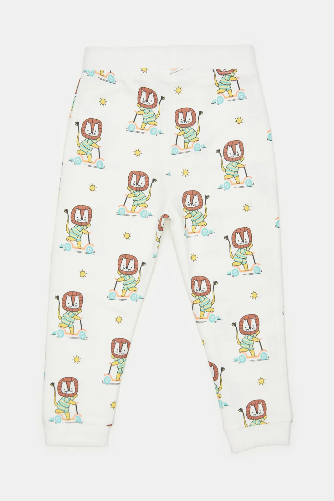 Infant Boys Ivory Tiger Printed Active Pants