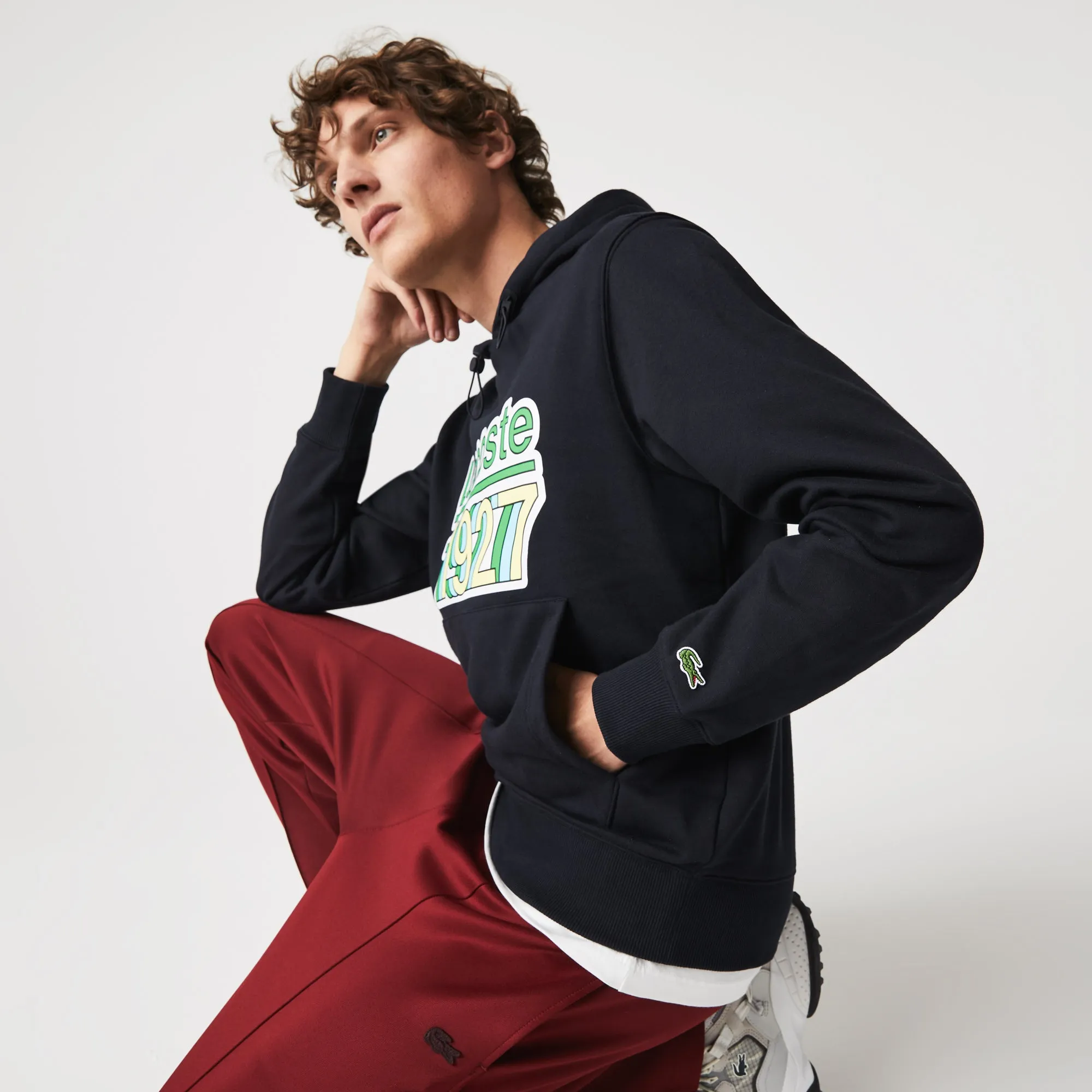 Lacoste Men's Vintage Printed Hooded Fleece Sweatshirt