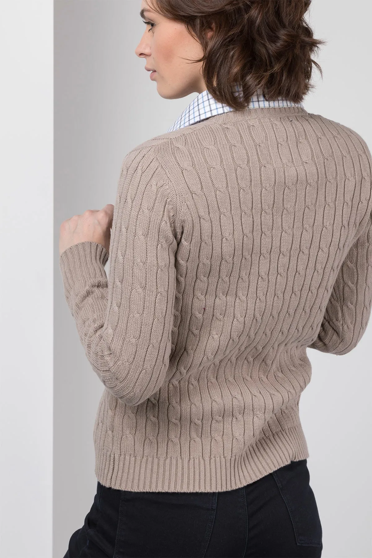 Ladies Cable Knit V Neck Jumper