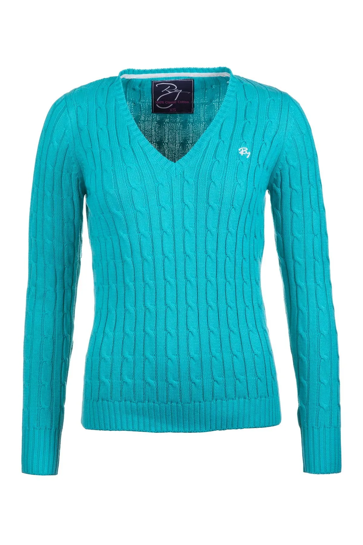 Ladies Cable Knit V Neck Jumper