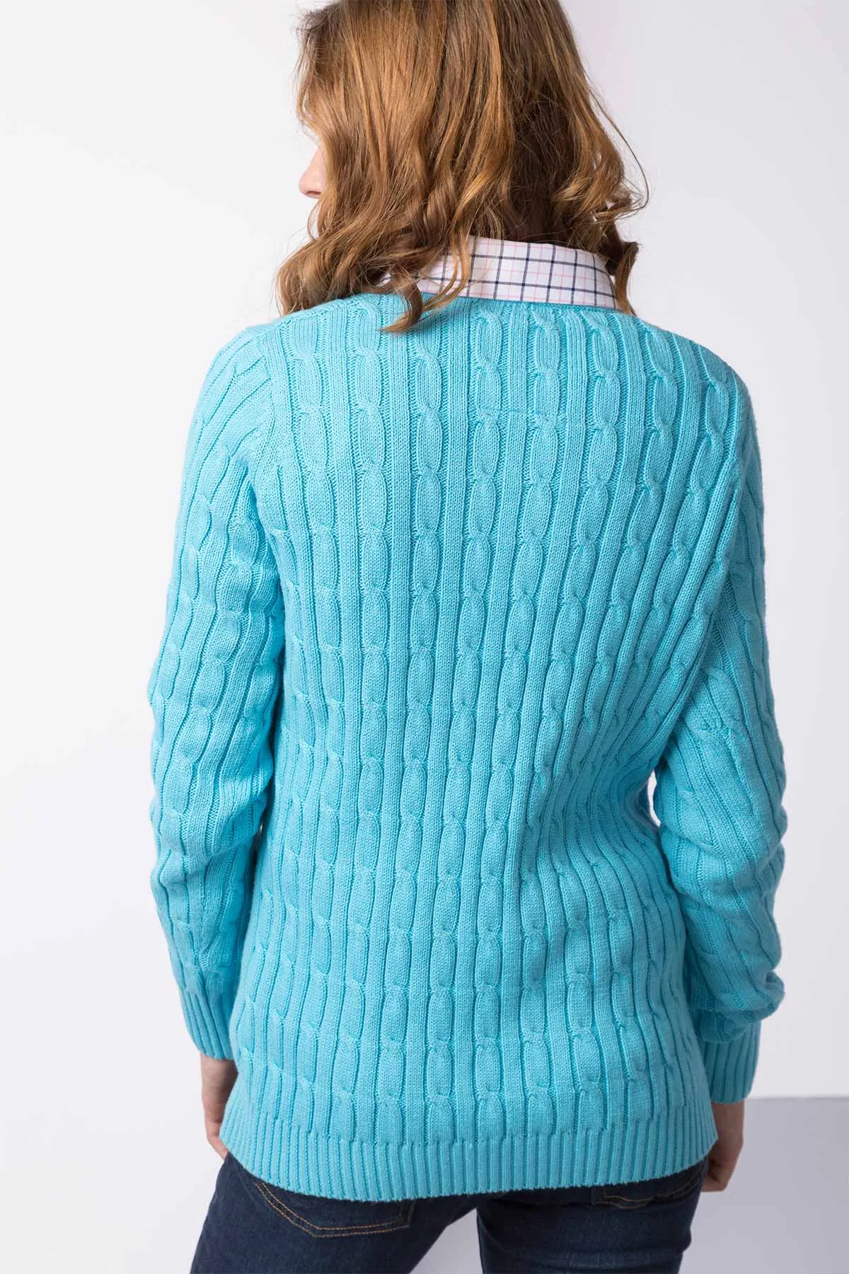 Ladies Cable Knit V Neck Jumper