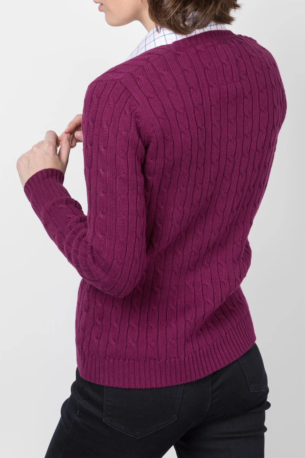 Ladies Cable Knit V Neck Jumper