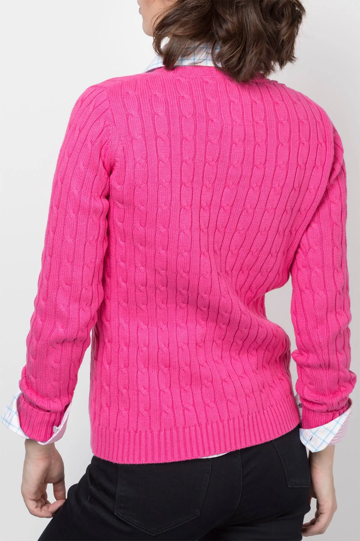 Ladies Cable Knit V Neck Jumper