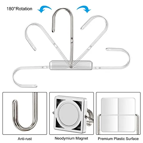 MAGTSMEI Heavy Duty Magnetic Hooks for Refrigerator, 30LBS Neodymium Magnets Hooks Strong Magnetic Hooks for Hanging, Magnet with Hooks for Locker, Kitchen, Cruise, Grill, BBQ, Garage, 6 Pack Silver