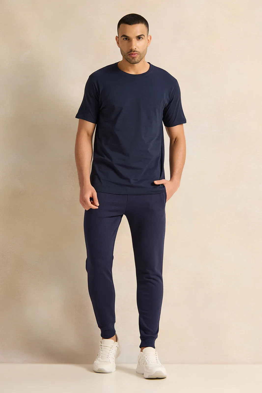 Men Navy Solid Active Pants