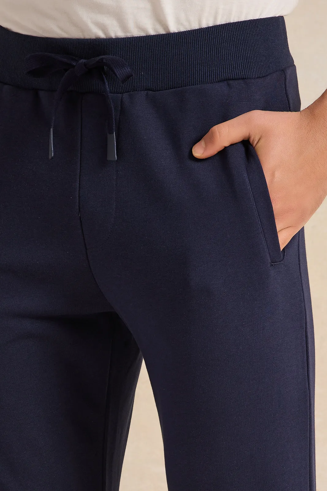 Men Navy Solid Active Pants