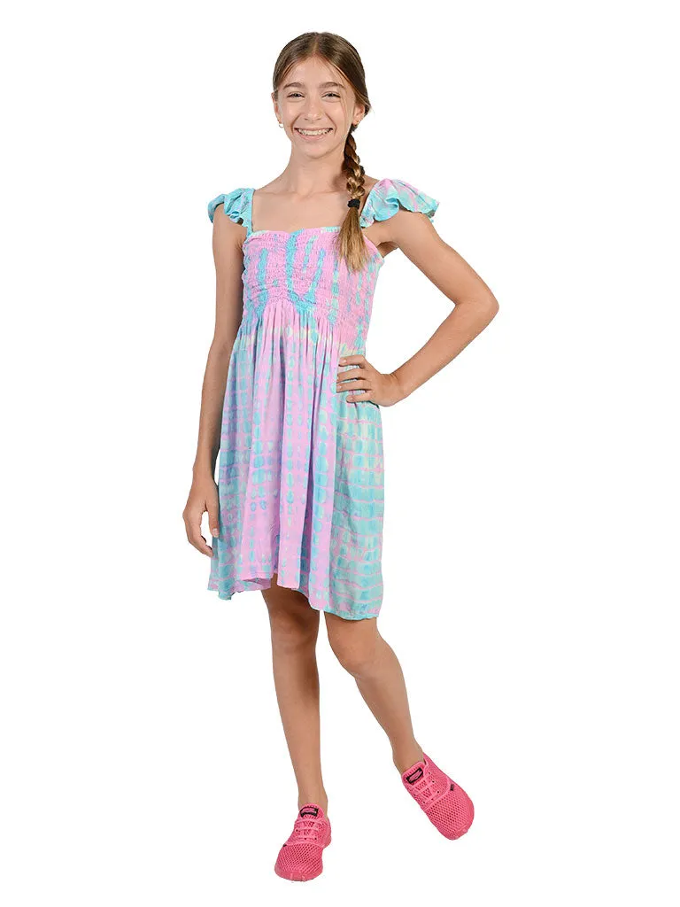 Off-the-shoulder smocked dress for tweens