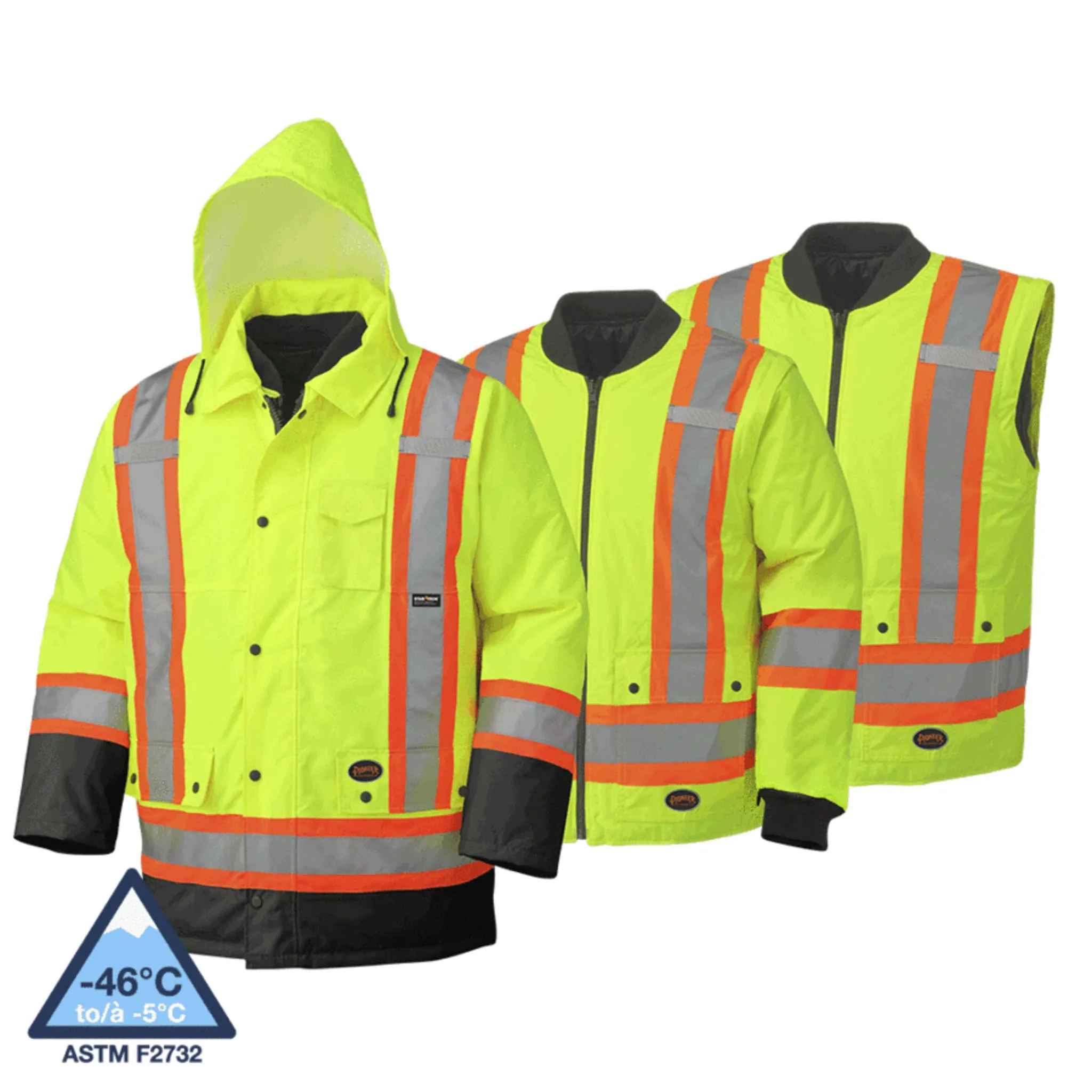 Pioneer Men's Hi Vis 6-in-1 Winter Work Parka - CSA Certified, Waterproof, Windproof, Reflective Tape, 300D Poly, Versatile Jacket | Sizes XS-5XL