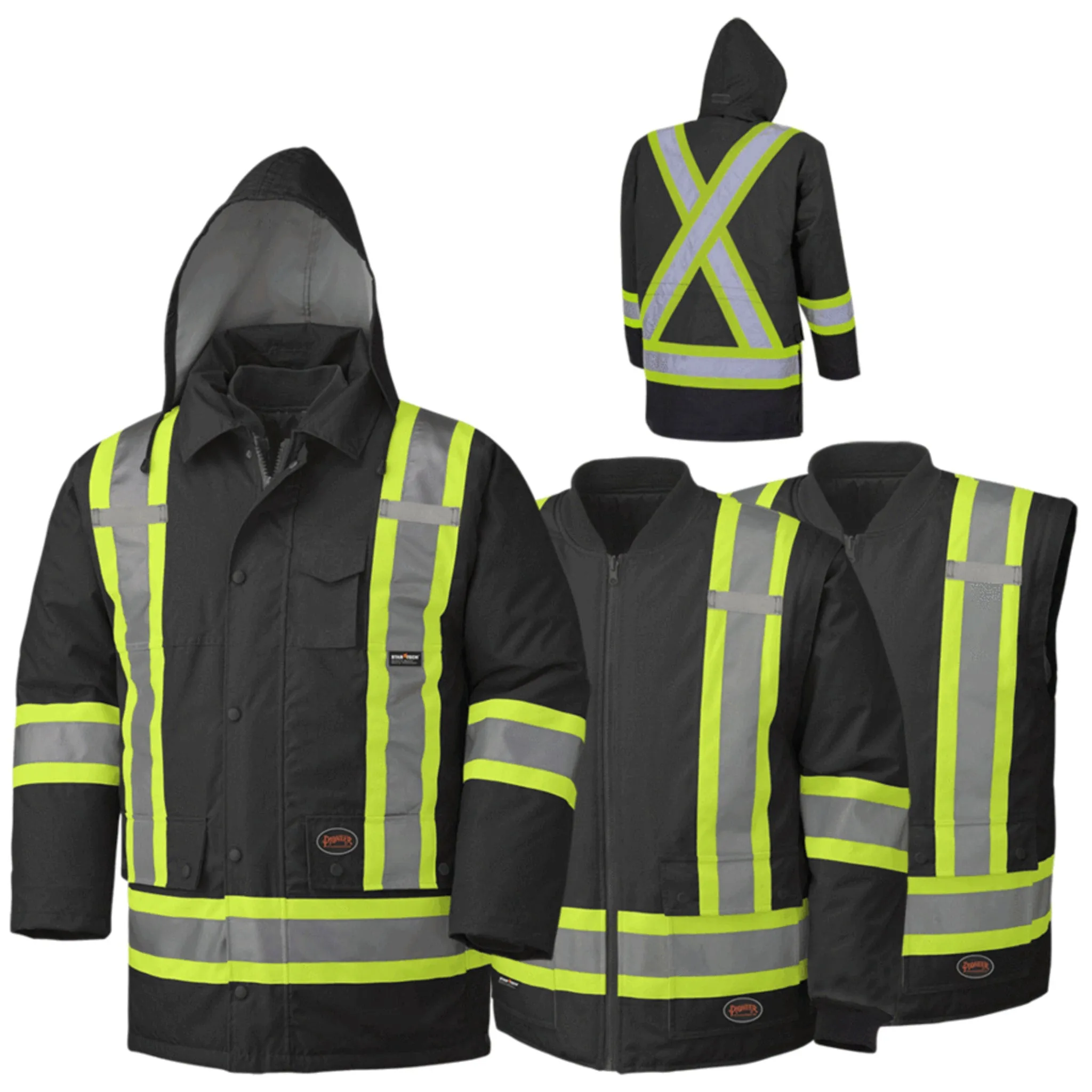 Pioneer Men's Hi Vis 6-in-1 Winter Work Parka - CSA Certified, Waterproof, Windproof, Reflective Tape, 300D Poly, Versatile Jacket | Sizes XS-5XL