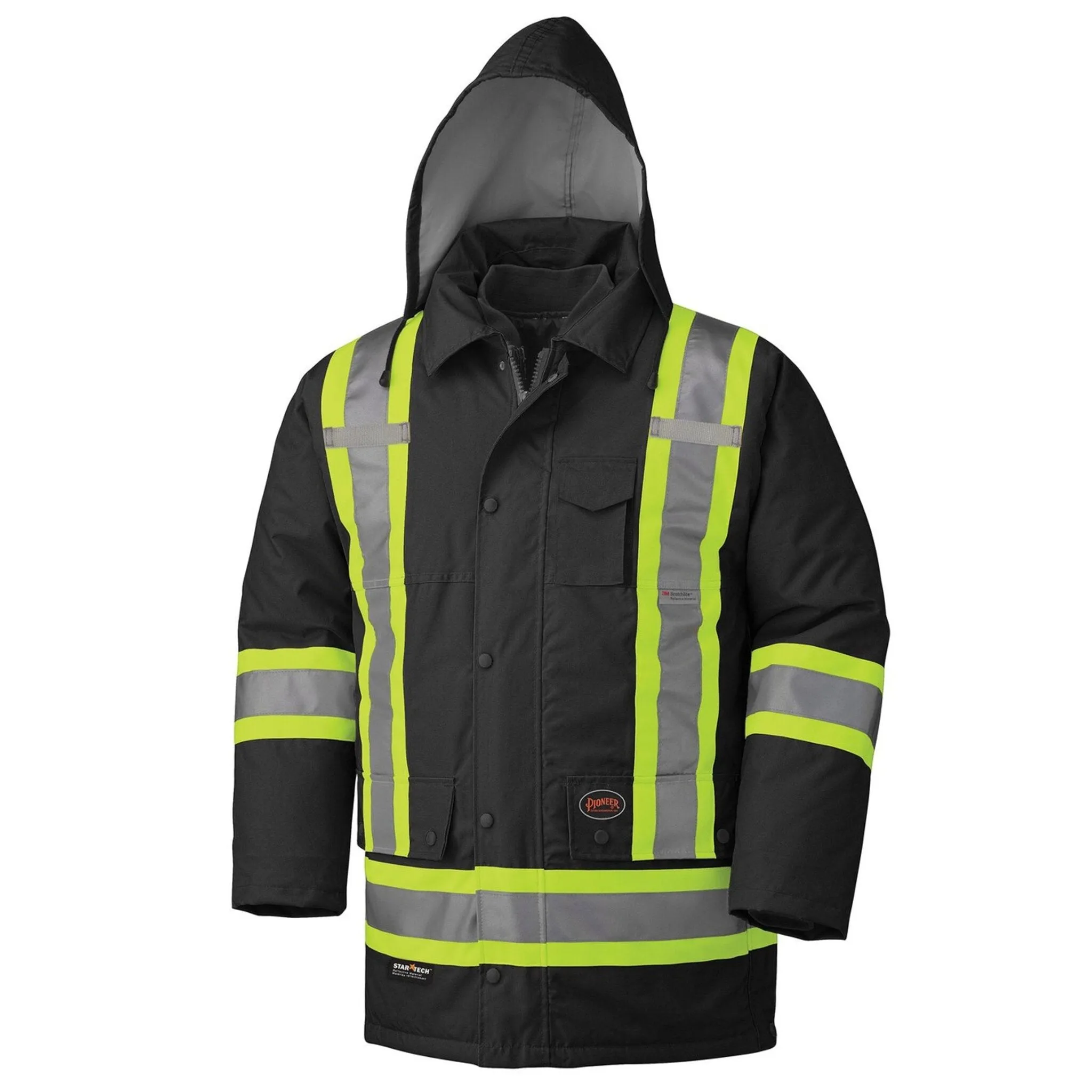 Pioneer Men's Hi Vis 6-in-1 Winter Work Parka - CSA Certified, Waterproof, Windproof, Reflective Tape, 300D Poly, Versatile Jacket | Sizes XS-5XL