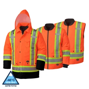 Pioneer Men's Hi Vis 6-in-1 Winter Work Parka - CSA Certified, Waterproof, Windproof, Reflective Tape, 300D Poly, Versatile Jacket | Sizes XS-5XL