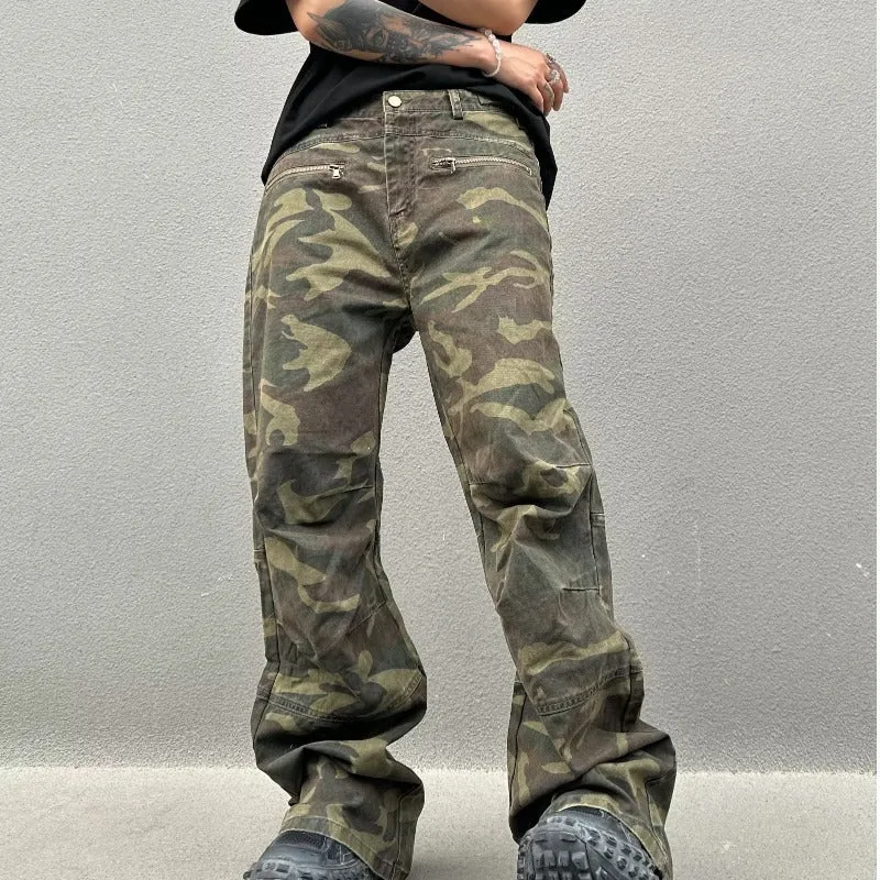 Retro Casual Loose Straight Camouflage Cargo Pants