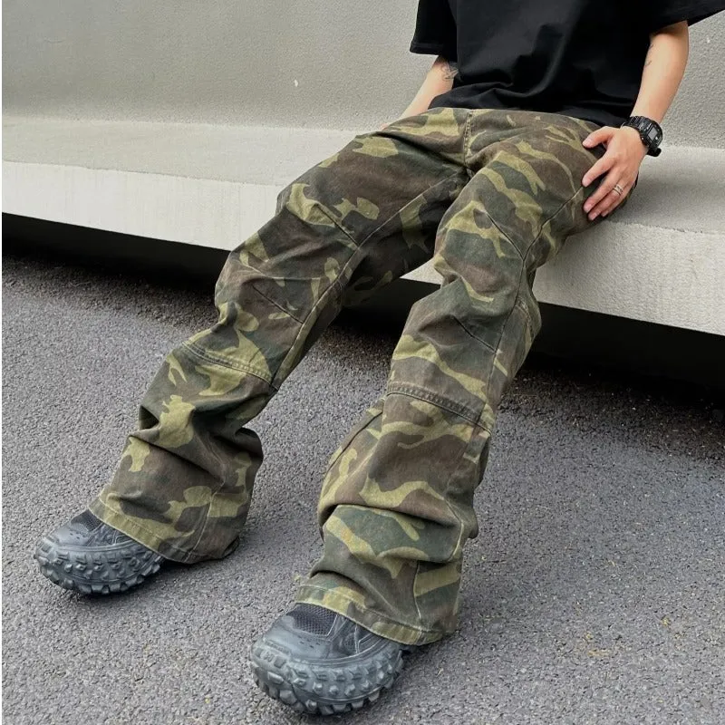 Retro Casual Loose Straight Camouflage Cargo Pants