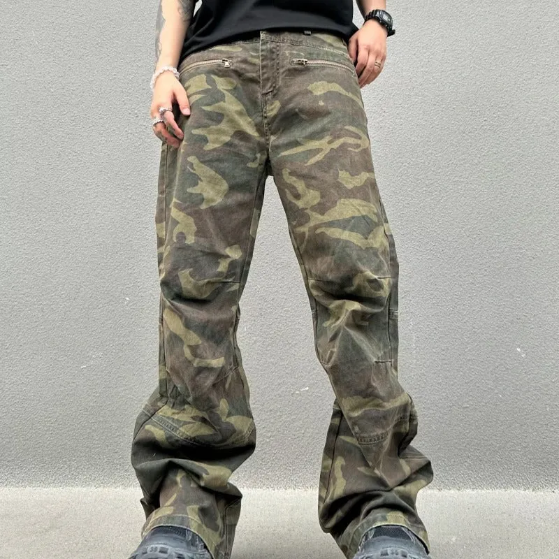 Retro Casual Loose Straight Camouflage Cargo Pants