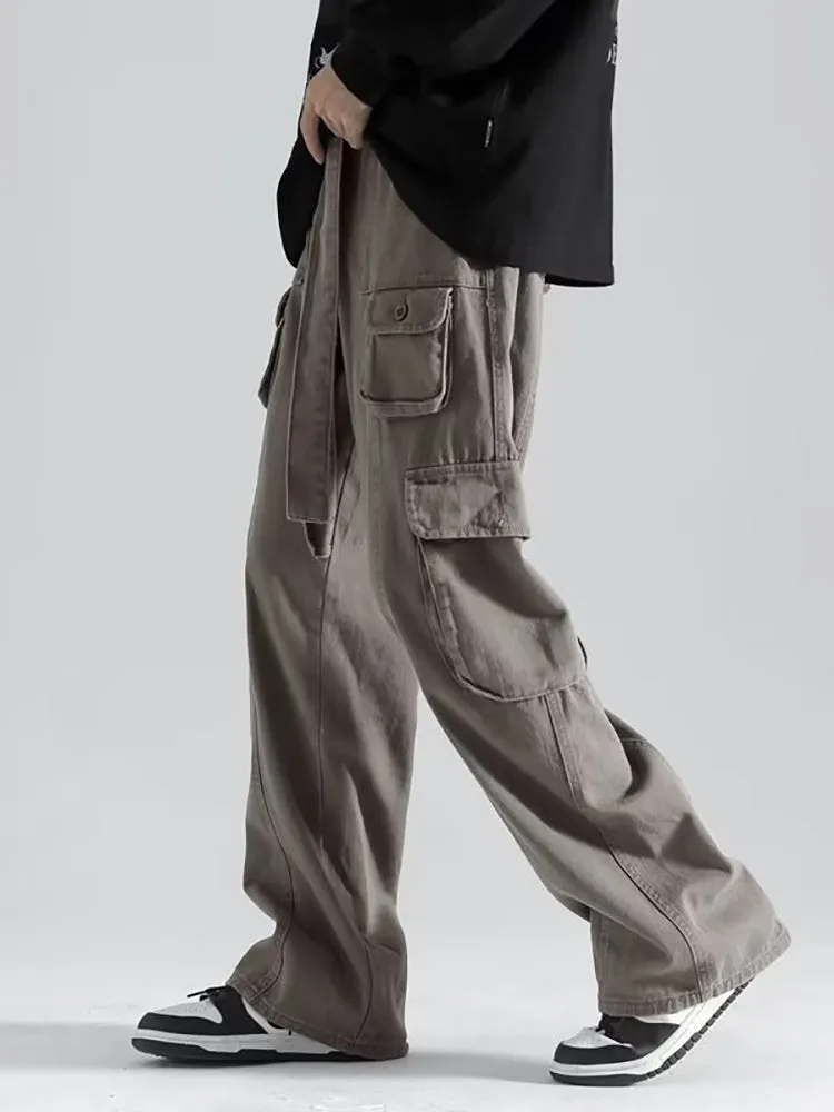 Retro Multi-Pocket Loose Straight Cargo Pants