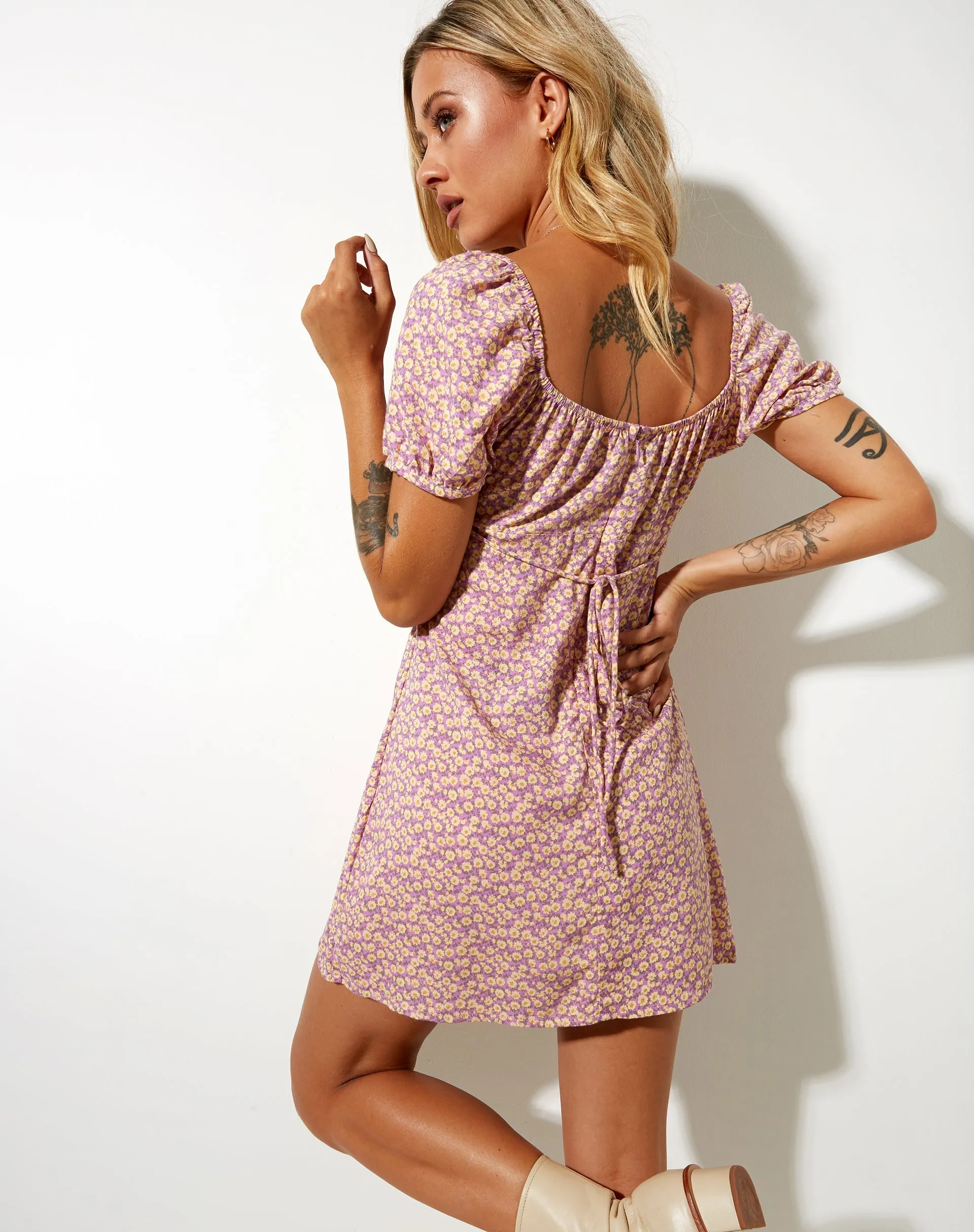 Sasi Mini Dress in Flower Fun Lilac Lemon