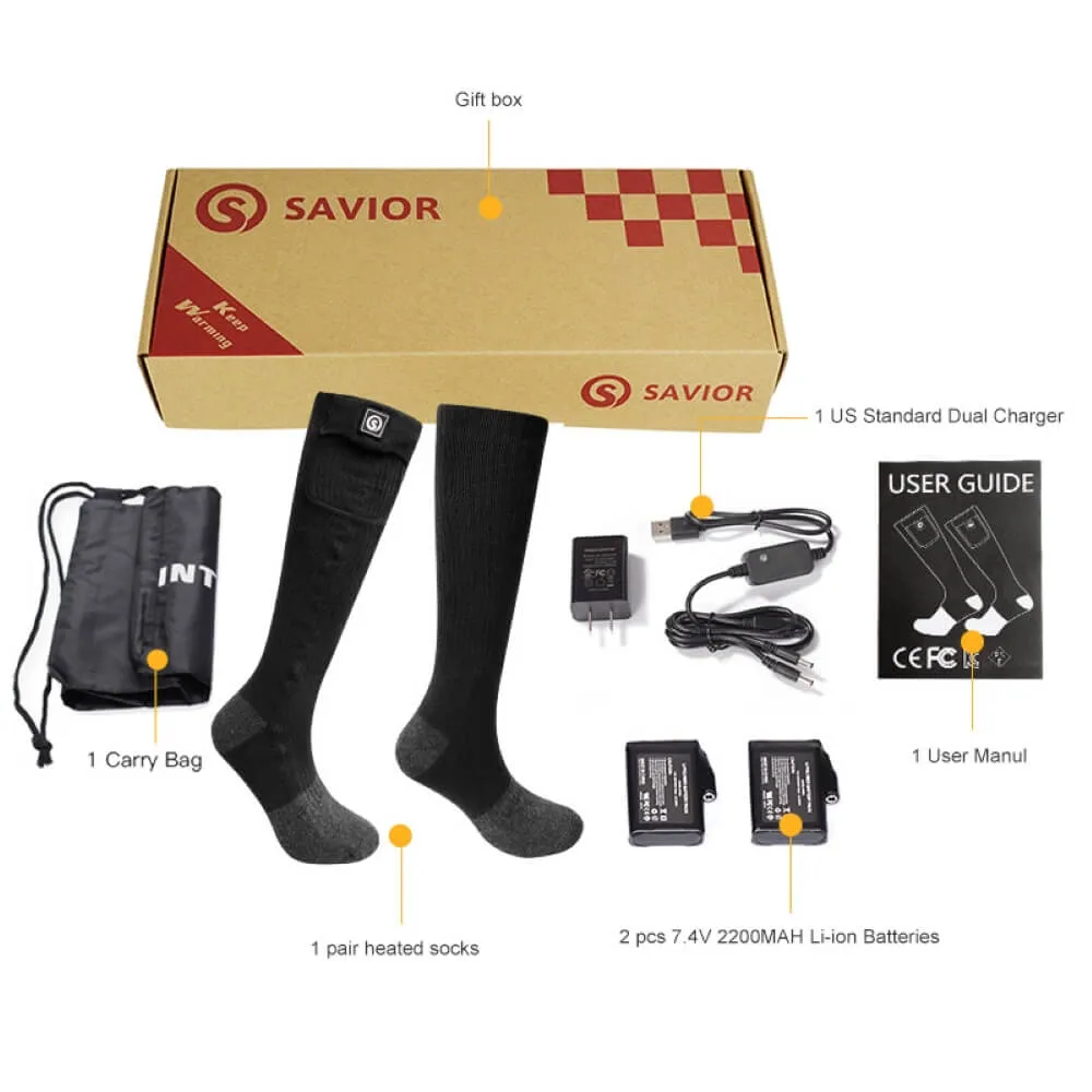 Savior 7.4V Electric Heated snowboard Socks For Men Women