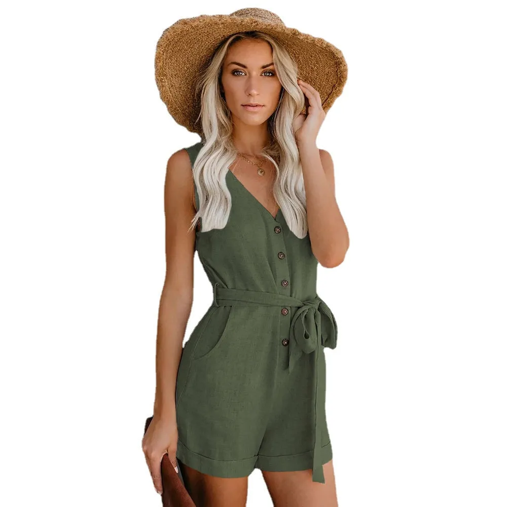 Single-Breasted High Waist Casual Asymmetric Versatile Vest Jumpsuit