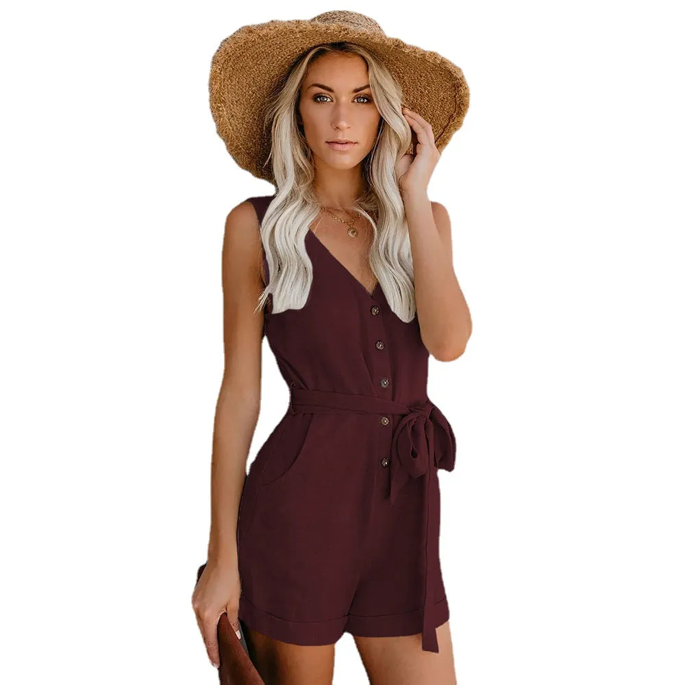 Single-Breasted High Waist Casual Asymmetric Versatile Vest Jumpsuit