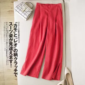 Summer Art Cotton Blend culottes Loose Plus Size Casual Ankle-Length Line Wide Leg Women Pants