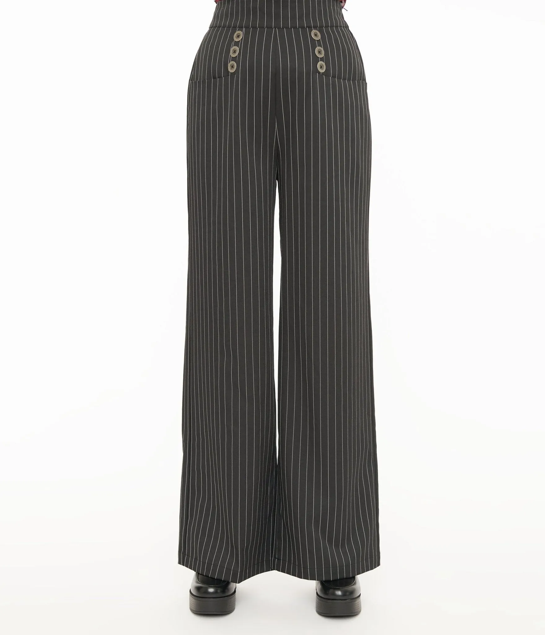 Unique Vintage 1940s Black & White Pin Stripe High Waist Sailor Ginger Pants