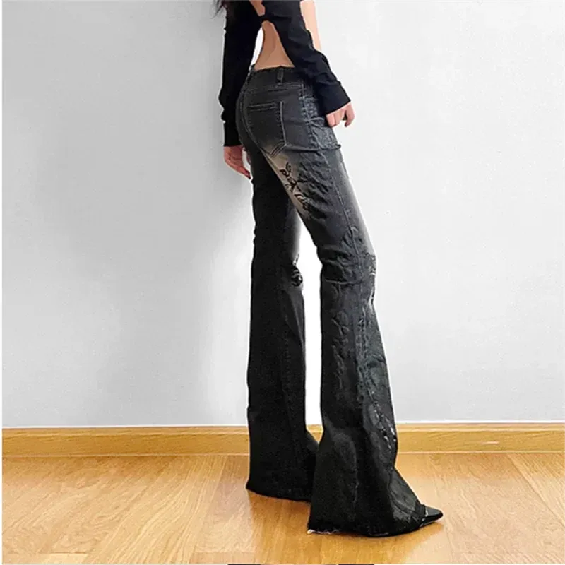 Women Low Y2K 90s Jeans Aesthetic Flare Waist Gothic Pants