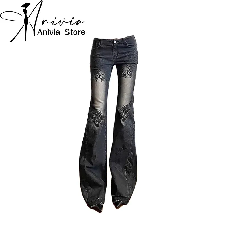 Women Low Y2K 90s Jeans Aesthetic Flare Waist Gothic Pants