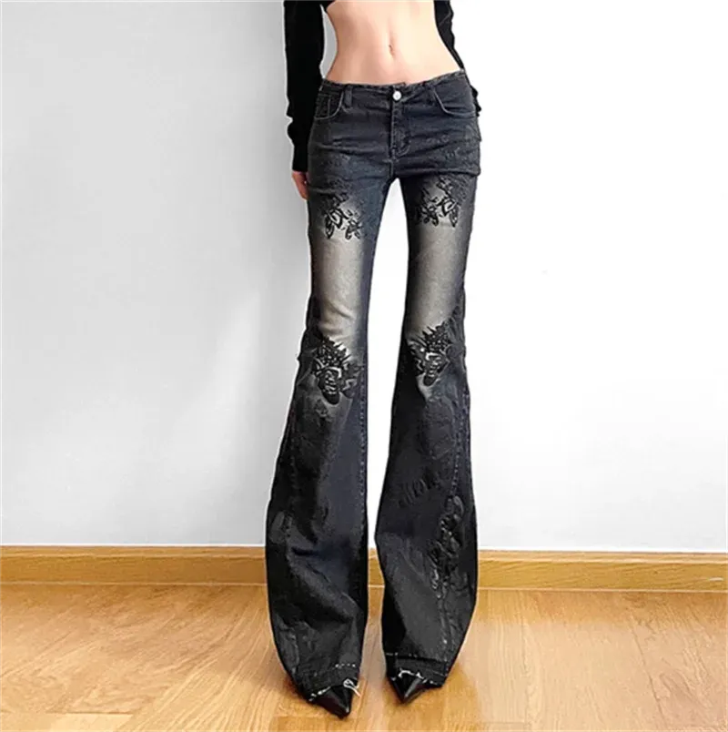 Women Low Y2K 90s Jeans Aesthetic Flare Waist Gothic Pants