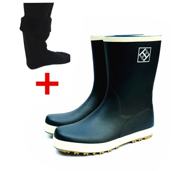 Women's mid calf anti-slip rain boots natural rubber rain boots