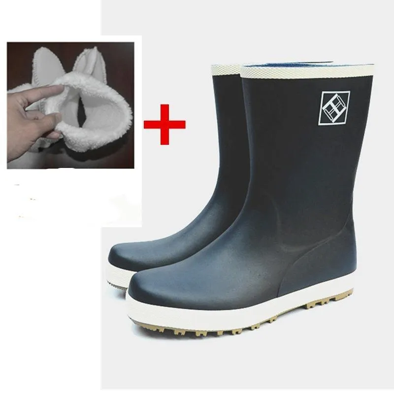 Women's mid calf anti-slip rain boots natural rubber rain boots